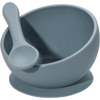 Ensemble de repas bébé 45° avec cuillère silicone souple et plaque antidérapante