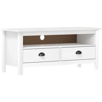 Rangement TV Hill Range Pin Naturel Blanc 110x40x47