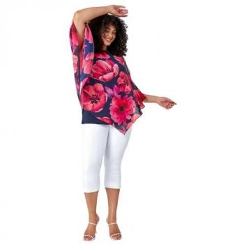Floral Print Chiffon Overlay Cold Shoulder Top