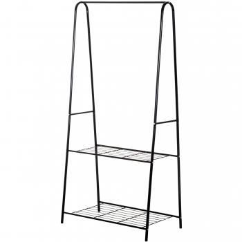HOMCOM Metal Clothes Rack Coat Hanger Organizer 2-Tier Shoe Shelving Black