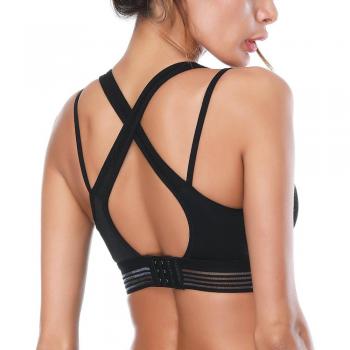 SIMIYA Sports Bra, Women Padded Good Impact Support Cross Back Workout Bras for Gym Yoga Running Non Wired (S, Black)