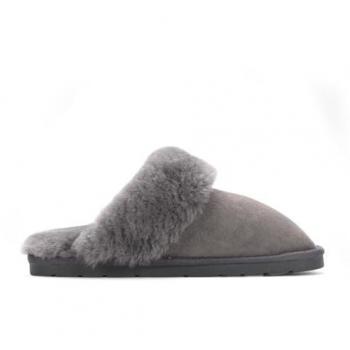 Luna Grey Cozy Suede Mules – Genuine Sheepskin – Women's 9