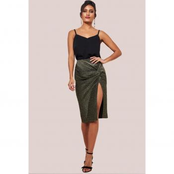 Goddiva Gold Thigh Split Skirt