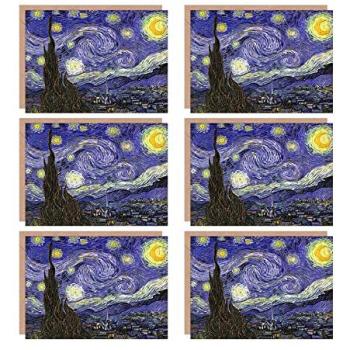 Van Gogh Starry Night Canvas Greeting Card Collection – 6 with Envelopes