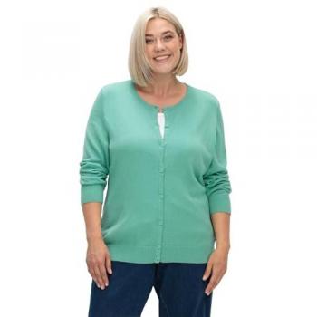 Damen-Strickjacke Sheego – Große Größe 46, salbeigrün, 100 % Baumwolle, Knopfverschluss