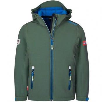 Trollkids Trollfjord Softshell Jacket Size 176 cm – Ivy / Electric Blue / Black