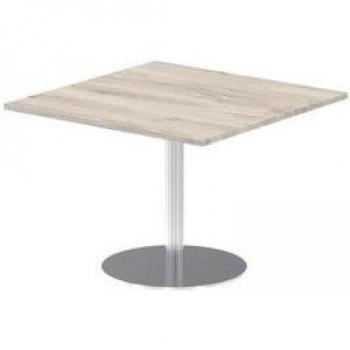 Italia Square Poseur Table – Grey Oak Top, 800 mm, 720 mm High, Silver Legs