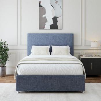 Flat‑Head Linen Bed Master Base in Matte Black – Double