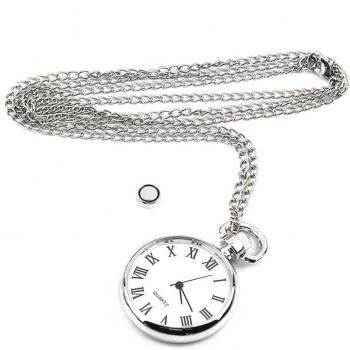 Silver Round Pendant Pocket Watch Necklace