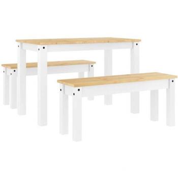 Solid Pine 3‑Set Dining Table & Chairs – Panama White