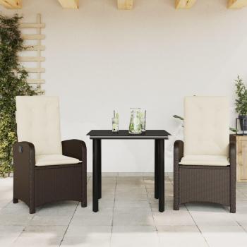 Kit VidaXL de Jantar ao Ar Livre 3 Peças, Almofadões Vime PE Castanho
