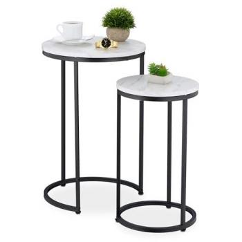 Comodino Relaxdays: Tavolo da Caffè in Marmo Nero/Bianco