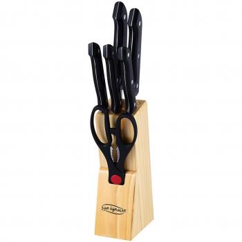 Kit de cuchillos de cocina 7 partes + tacoma inox negro – Dresde SG‑4161
