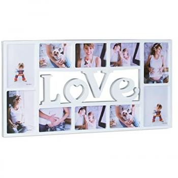 Bilderrahmen Collage love, Fotorahmen 10 Bilder, Wandgalerie für Fotocollagen, hbt: 36,5 x 72 x 2 cm, weiß