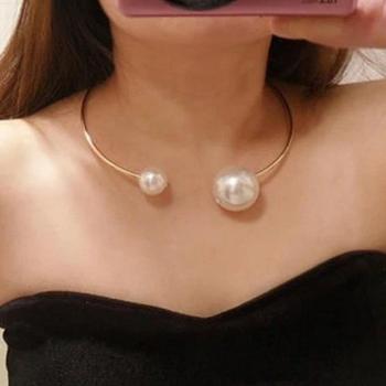 Ladies Double Simulated-Pearl Choker Necklace