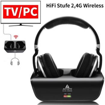 Artiste ADH300 TV‑Headset 2,4 GHz – Digital Stereo, 100 ft Sender, wiederaufladbar