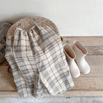 Girls Summer Plaid Suspenders Trousers 1-6Y