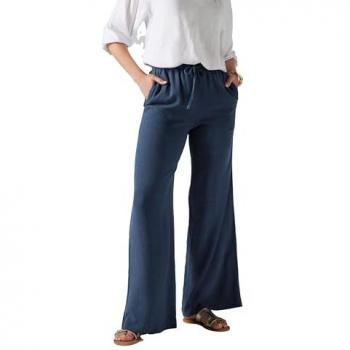 Women's Long Tall Navy Linen Leggings