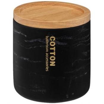 Pot à cotons noir marbré en bambou