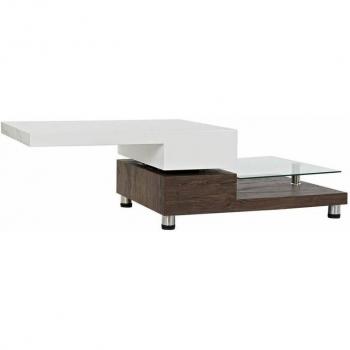 Table basse élégante en bois blanc et marron avec verre 80 cm