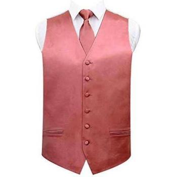 Satin Classic Wedding Vest with Neck Tie – Dusty Pink