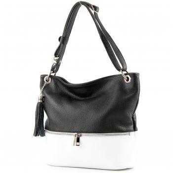 Italienische Modamoda T143 Leder-Umhängetasche – schwarz/weiss