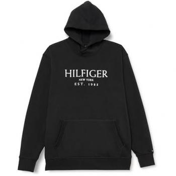Hoodie TOMMY HILFIGER BIG & TALL BT-BIG HILFIGER HOODY-B Gr. XXXL, schwarz, Herren, Sweatware, Obermaterial: 63% Baumwolle, 37% Polyester, Sweatshirts, in Großen Größen, mit Logostickerei am Ärmel