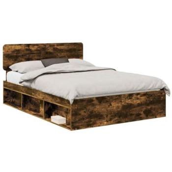 Vidaxl Cadre De Lit Chêne Fumé 140 X 190 Cm Pin Massif