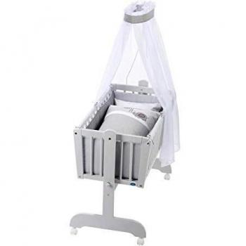 Sina Pendelwiege Alvi aus Buche, silbergrauer Farbton, 40×90 cm mit Jumbo Wiegenset