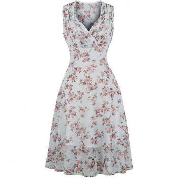 Women’s Vintage Floral Chiffon A-Line Wrap Dress