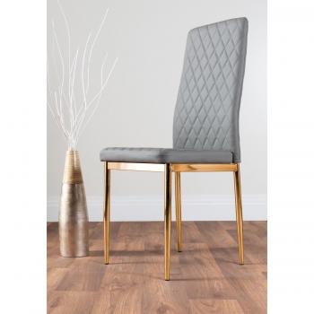 Set of 6 Milan Style Kitchen Dining Chairs with Gold Legs and Grey Faux Leather Upholstery