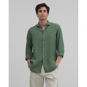 Camisa casual de lino verde medio para hombre