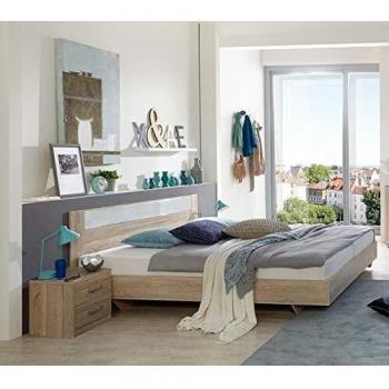 Lit avec Chevets Imitation Chêne et Rechampis Chrome