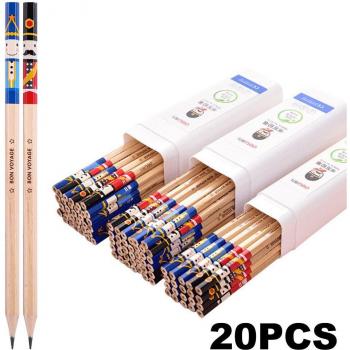 Juego de lápices de escritura de grafito HB de madera con soporte de plástico, diseño animado, para papelería estudiantil (20 unidades)