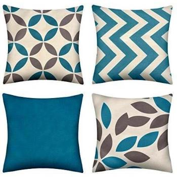 Pendali Housses de Canapé Chaise de Salon en Lin et Coton Géométrie Moderne avec Fermeture Glissière Invisible, Lot de 4