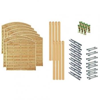 Dichtzaun TETZNER & JENTZSCH Madison 5, grün (grün, braun), H:180cm, Holz, Stahl, Zaunelemente, 7 Elemente, LxH: 1332x180 cm