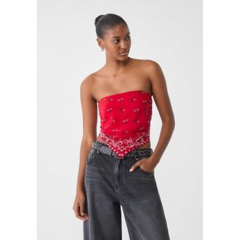 Stradivarius Printed Bustier Top Red XS