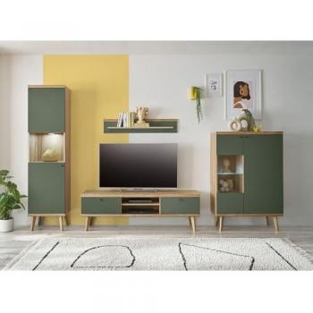 Eiche Wohnwand AVEZZANO-61 Modern 4-teilig mit grün