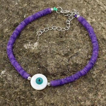 Women’s Boho Adjustable Ankle Bracelet with Polymer Clay and Natural Shell