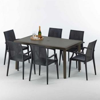 Polyrattan Tisch 150x90 mit 6 bunten Stühlen im Bistrot-Stil