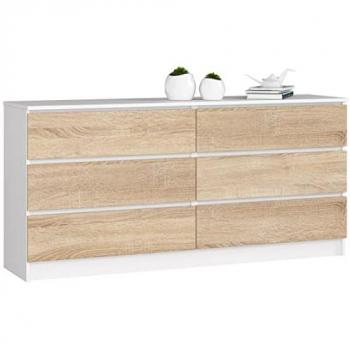 K160 Kommode Akord – 160 cm, 6 Schubladen, Weiß/Soho‑Eiche