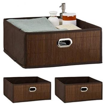 Eco‑Fold Bamboo Storage Baskets – 3 Pack, Square 14×31×31 cm, Brown