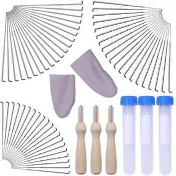 60-Piece Needle Felting Tools Set with Fingertip Cots and Storage Bottles