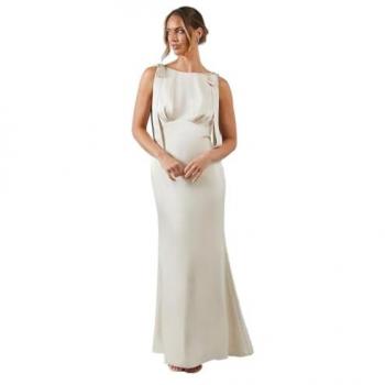 Tie-Shoulder Satin Bridesmaid Gown – Champagne, Size 12