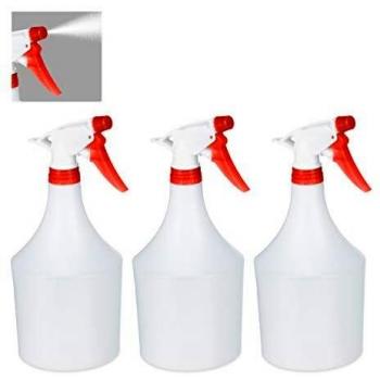 Pulverizador de Plástico Relaxdays 1L, Set de 3, Boquilla Ajustable, Rojo