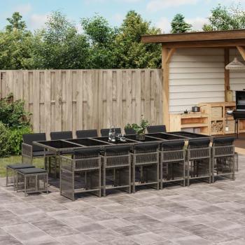 17 Piece Dining Set for Patio or Garden with Grey Poly Rattan