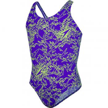 Speedo Allover Splashback Maillot de Bain Fille, Boom Violet Royal/Zeste Éclatant, FR : M