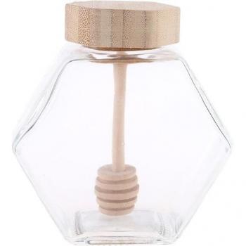 Schnurhölzerglas-Honig 380 ml – sechseckiges Design, Rührstab
