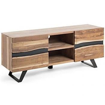 Mueble TV Uxia de 160 x 65 cm con estructura de madera maciza de acacia y patas de acero