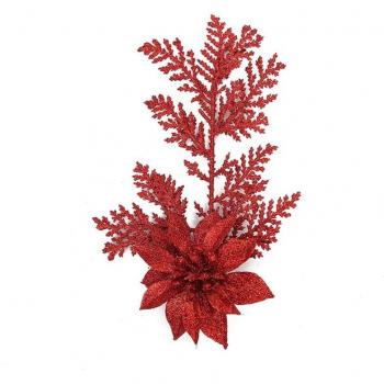 Poinsettia and Pine Branches Glitter Picks